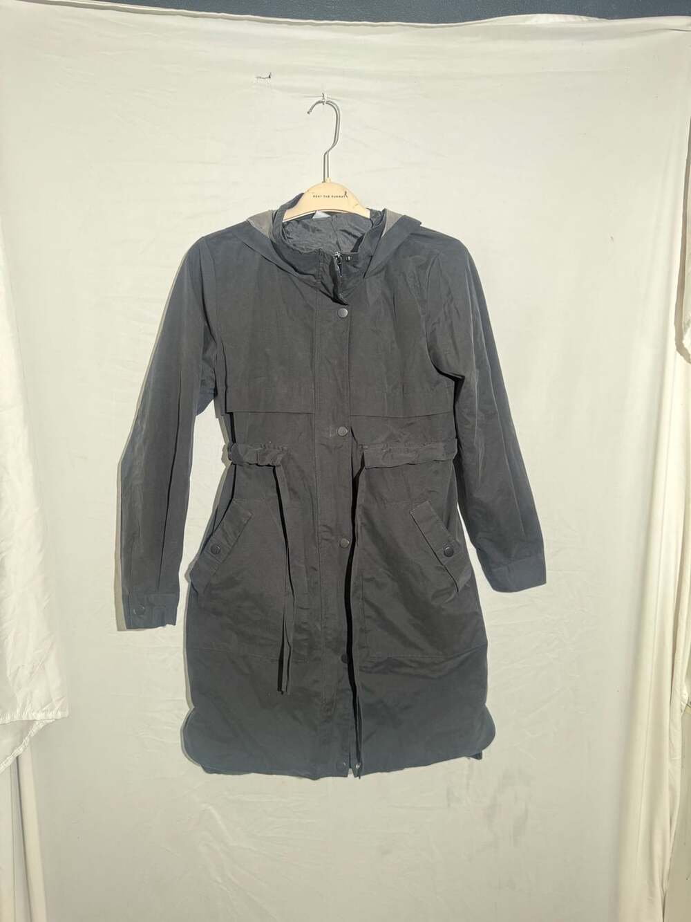 Ever Me Hooded Anorak Jacket Black Drawstring Long Trench Coat Size 34 Corpcore